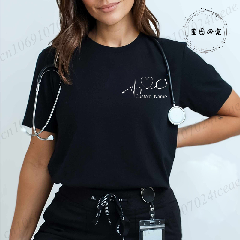 Summer Clothing Names - Aangepaste naam verpleegster shirt stethoscoop hartslag